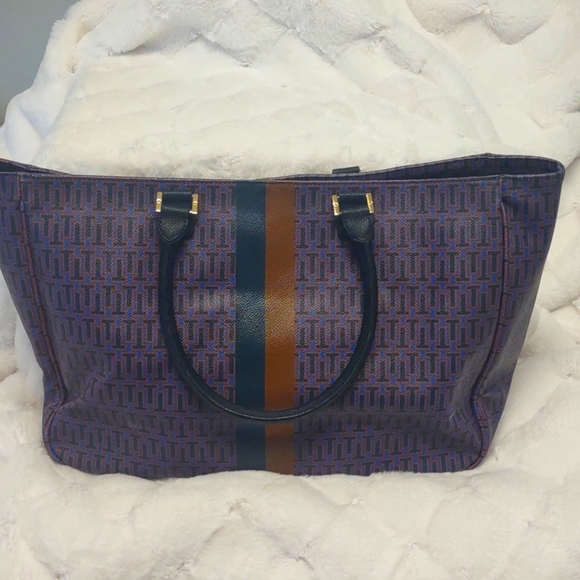 Tory Burch Large RARE Geo Print With Stripe Tote EUC - Picture 2 of 16